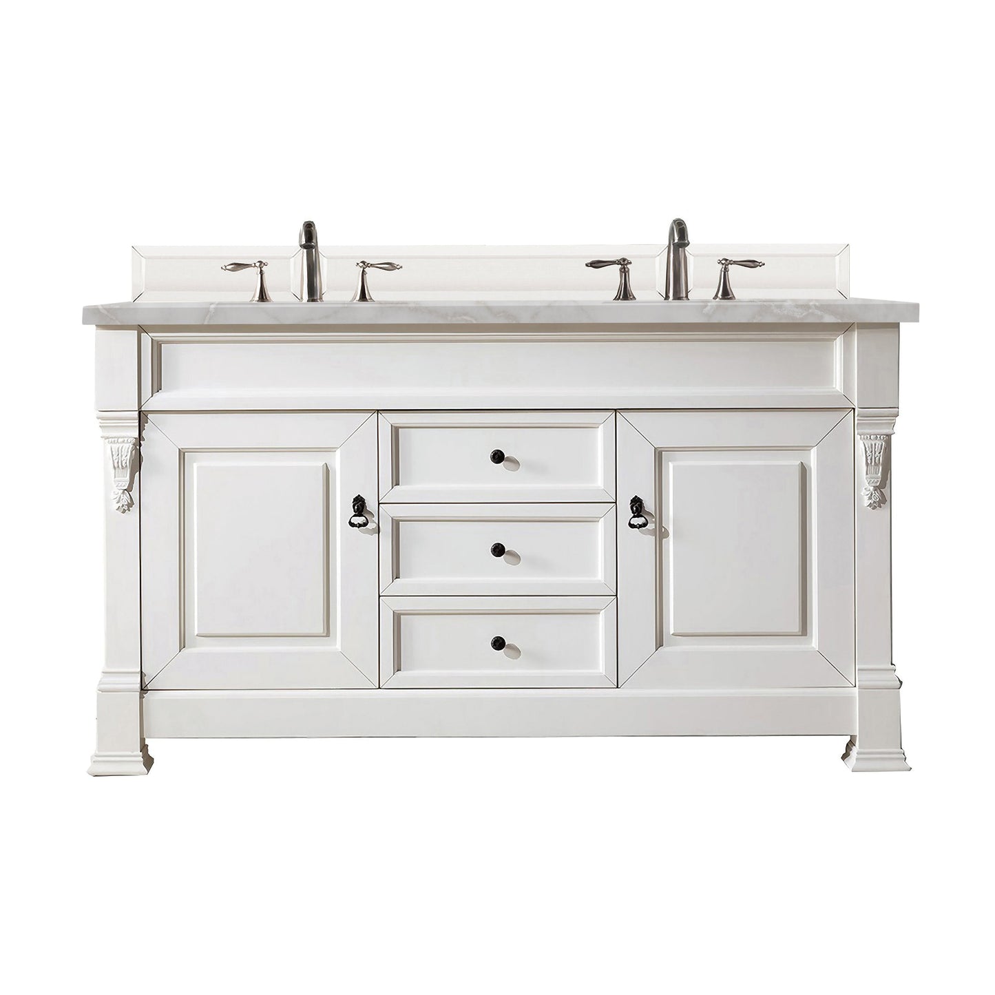 James Martin Vanities Brookfield 60" Bright White Double Vanity With 3 cm Victorian Silver Quartz Top