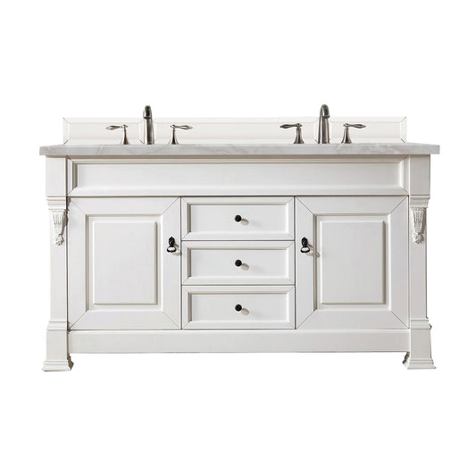 James Martin Vanities Brookfield 60" Bright White Double Vanity With 3 cm Victorian Silver Quartz Top