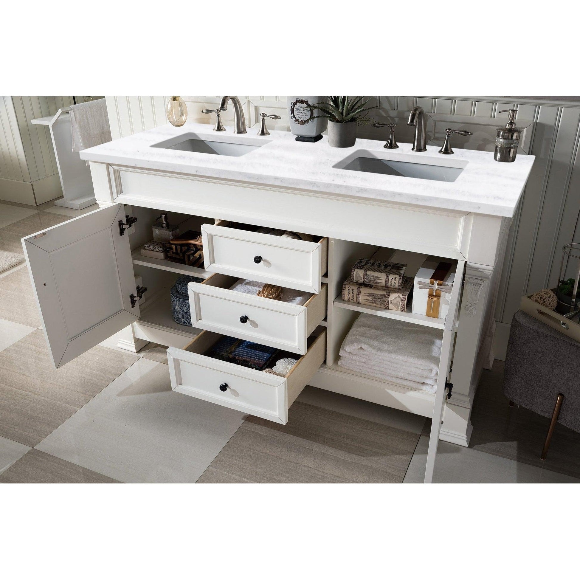 James Martin Vanities Brookfield 60" Bright White Double Vanity With 3cm Arctic Fall Solid Surface Top