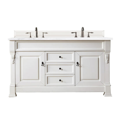 James Martin Vanities Brookfield 60" Bright White Double Vanity With 3cm Arctic Fall Solid Surface Top