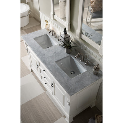 James Martin Vanities Brookfield 60" Bright White Double Vanity With 3cm Carrara Marble Top