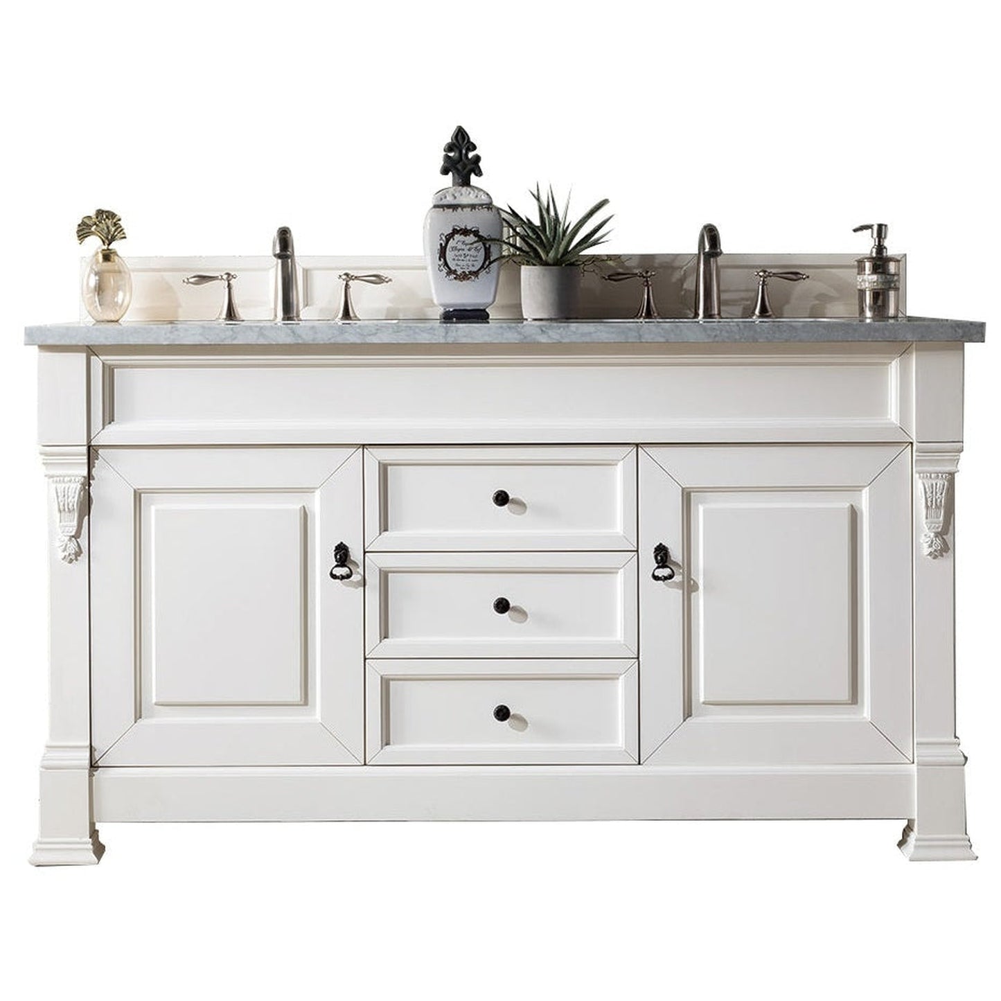 James Martin Vanities Brookfield 60" Bright White Double Vanity With 3cm Carrara Marble Top
