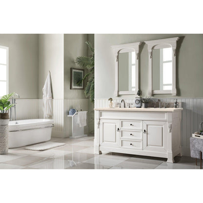 James Martin Vanities Brookfield 60" Bright White Double Vanity With 3cm Eternal Marfil Quartz Top