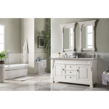 James Martin Vanities Brookfield 60" Bright White Double Vanity With 3cm Eternal Serena Quartz Top