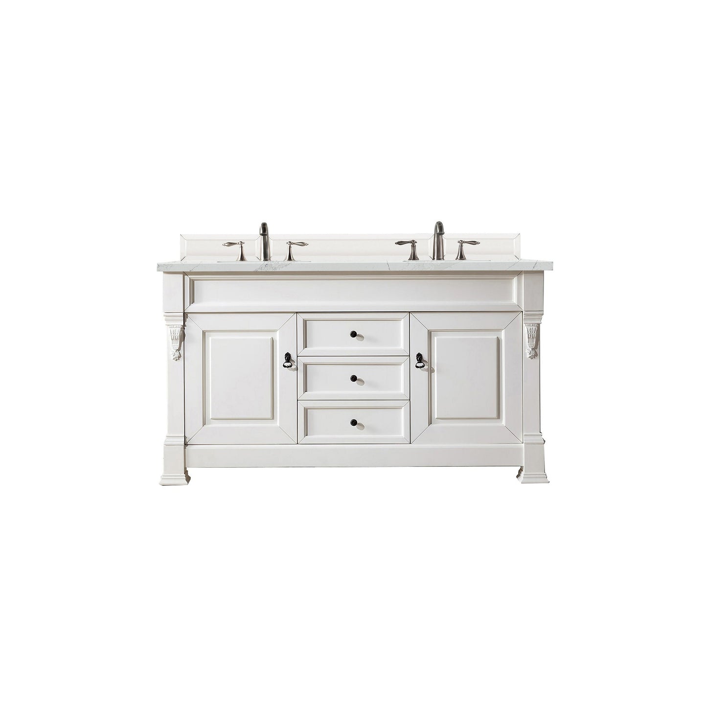 James Martin Vanities Brookfield 60" Bright White Double Vanity With 3cm Ethereal Noctis Quartz Top