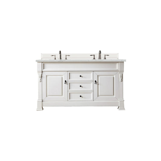 James Martin Vanities Brookfield 60" Bright White Double Vanity With 3cm Ethereal Noctis Quartz Top