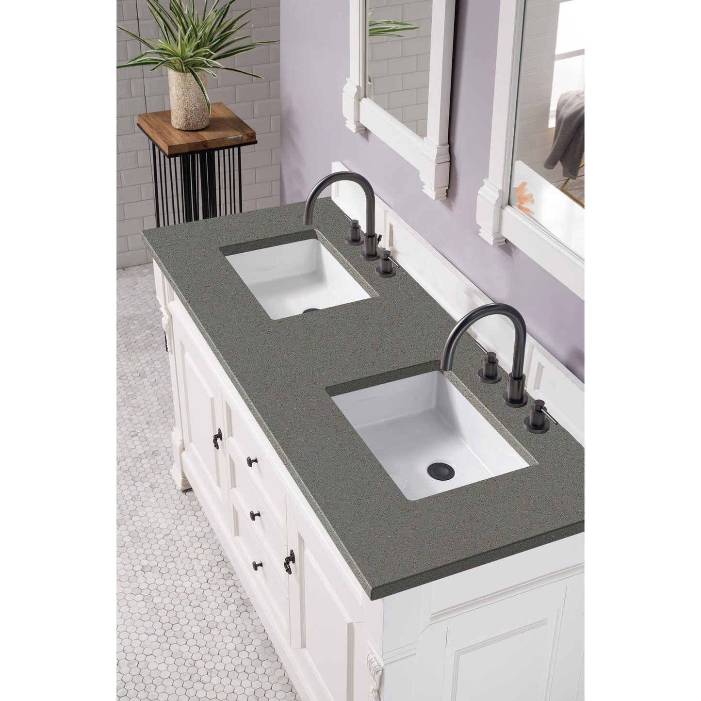 James Martin Vanities Brookfield 60" Bright White Double Vanity With 3cm Grey Expo Quartz Top