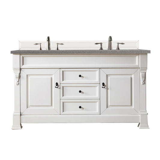 James Martin Vanities Brookfield 60" Bright White Double Vanity With 3cm Grey Expo Quartz Top