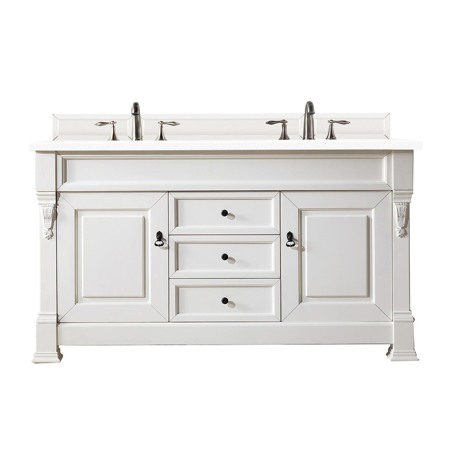 James Martin Vanities Brookfield 60" Bright White Double Vanity With 3cm White Zeus Quartz Top