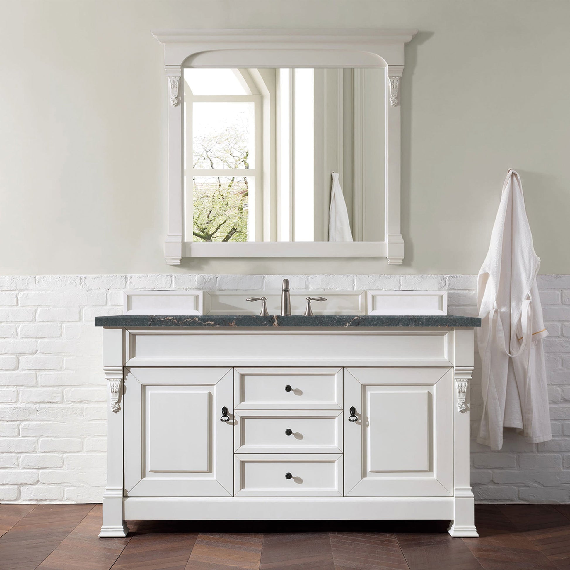 James Martin Vanities Brookfield 60" Bright White Single Vanity With 3 cm Parisien Bleu Quartz Top