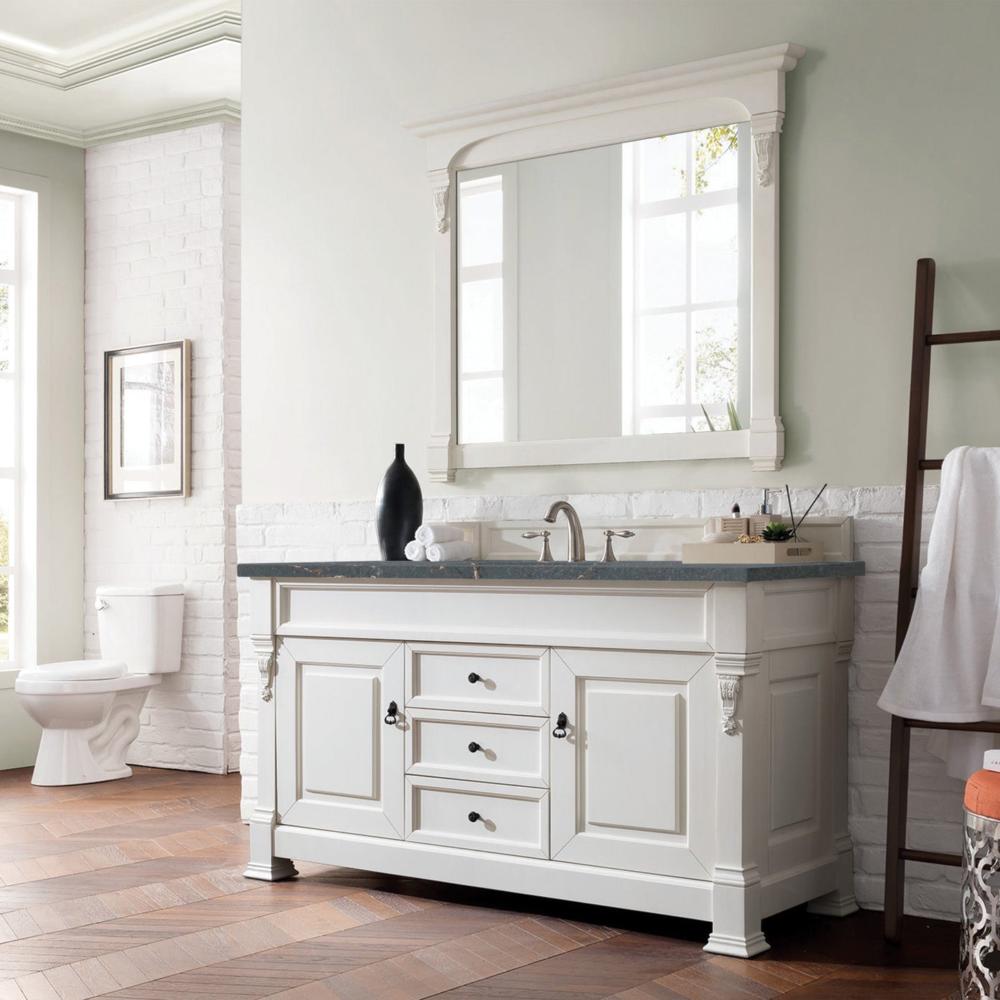 James Martin Vanities Brookfield 60" Bright White Single Vanity With 3 cm Parisien Bleu Quartz Top