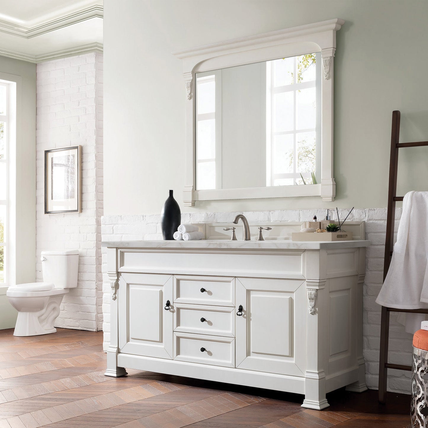 James Martin Vanities Brookfield 60" Bright White Single Vanity With 3 cm Victorian Silver Quartz Top