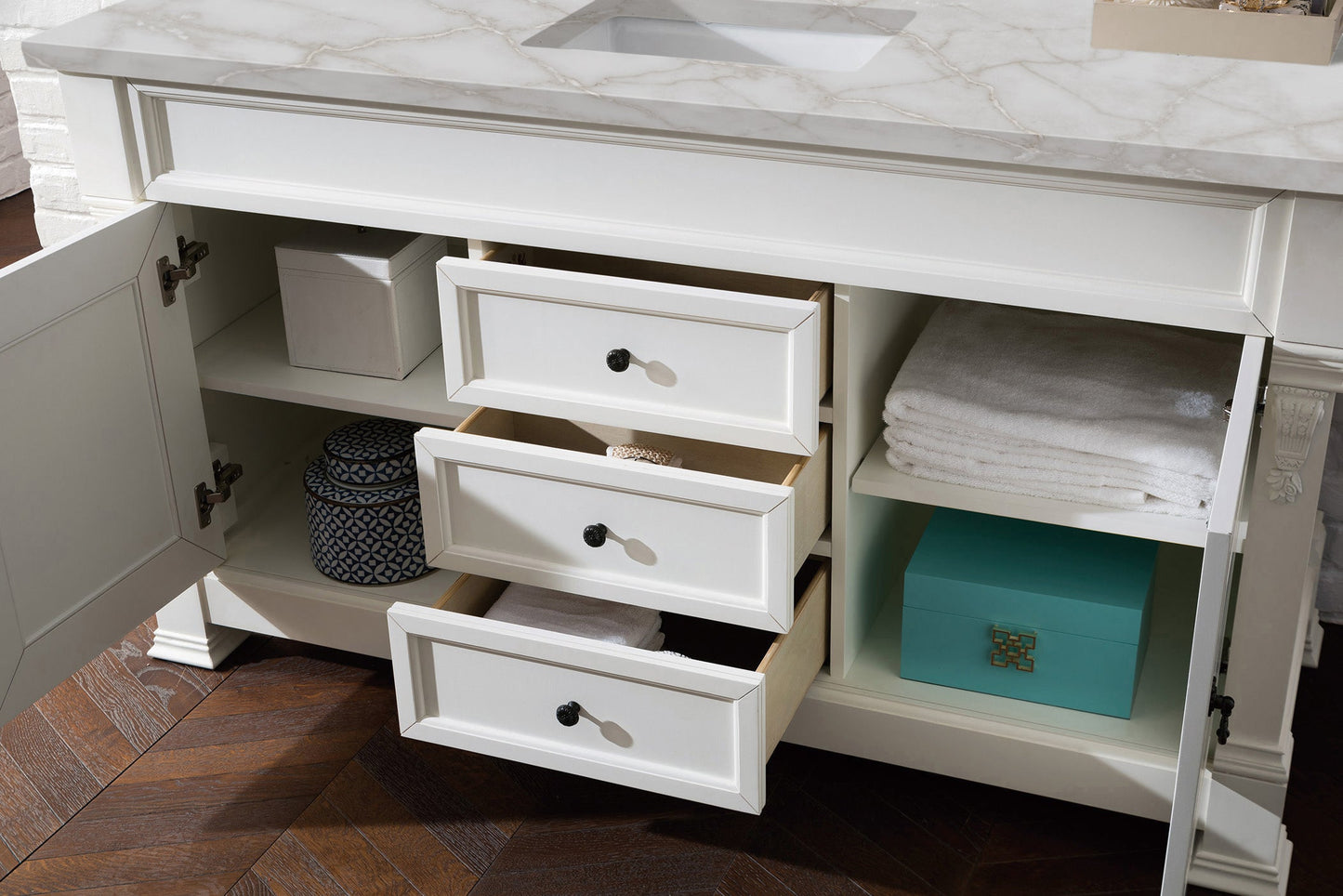 James Martin Vanities Brookfield 60" Bright White Single Vanity With 3 cm Victorian Silver Quartz Top