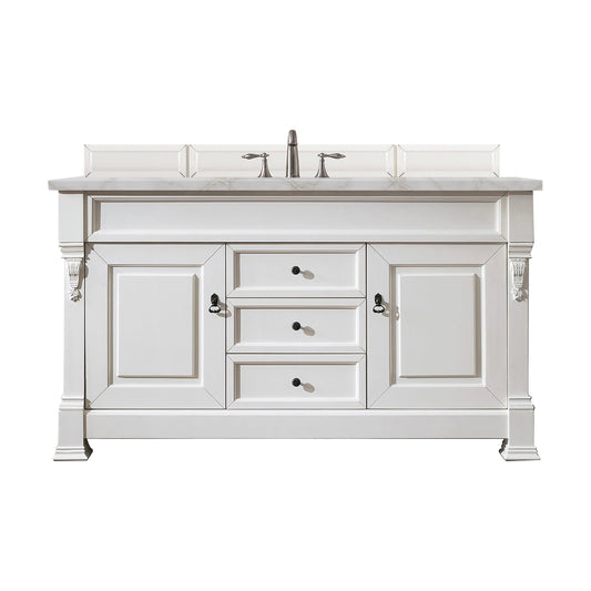 James Martin Vanities Brookfield 60" Bright White Single Vanity With 3 cm Victorian Silver Quartz Top