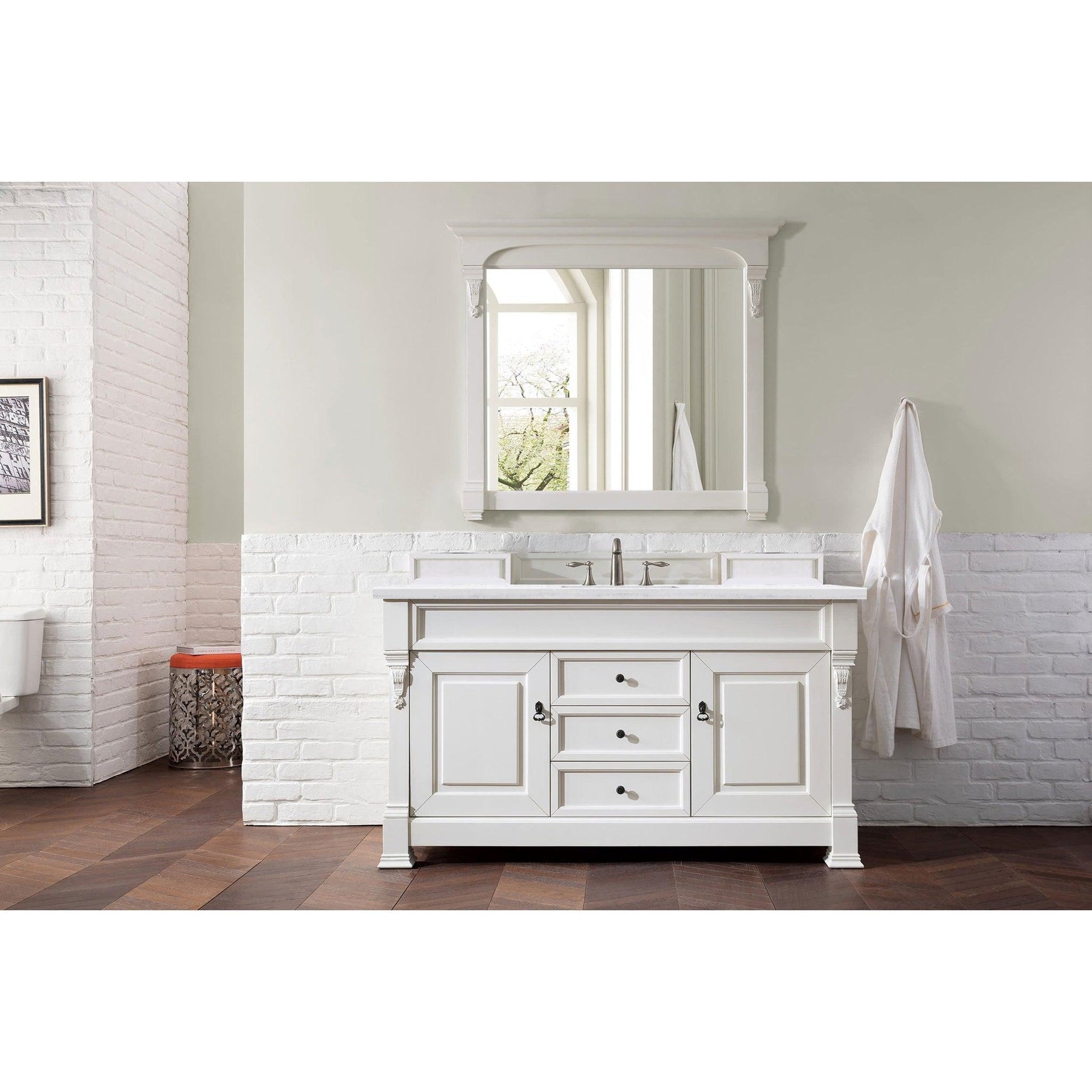 James Martin Vanities Brookfield 60" Bright White Single Vanity With 3cm Arctic Fall Solid Surface Top