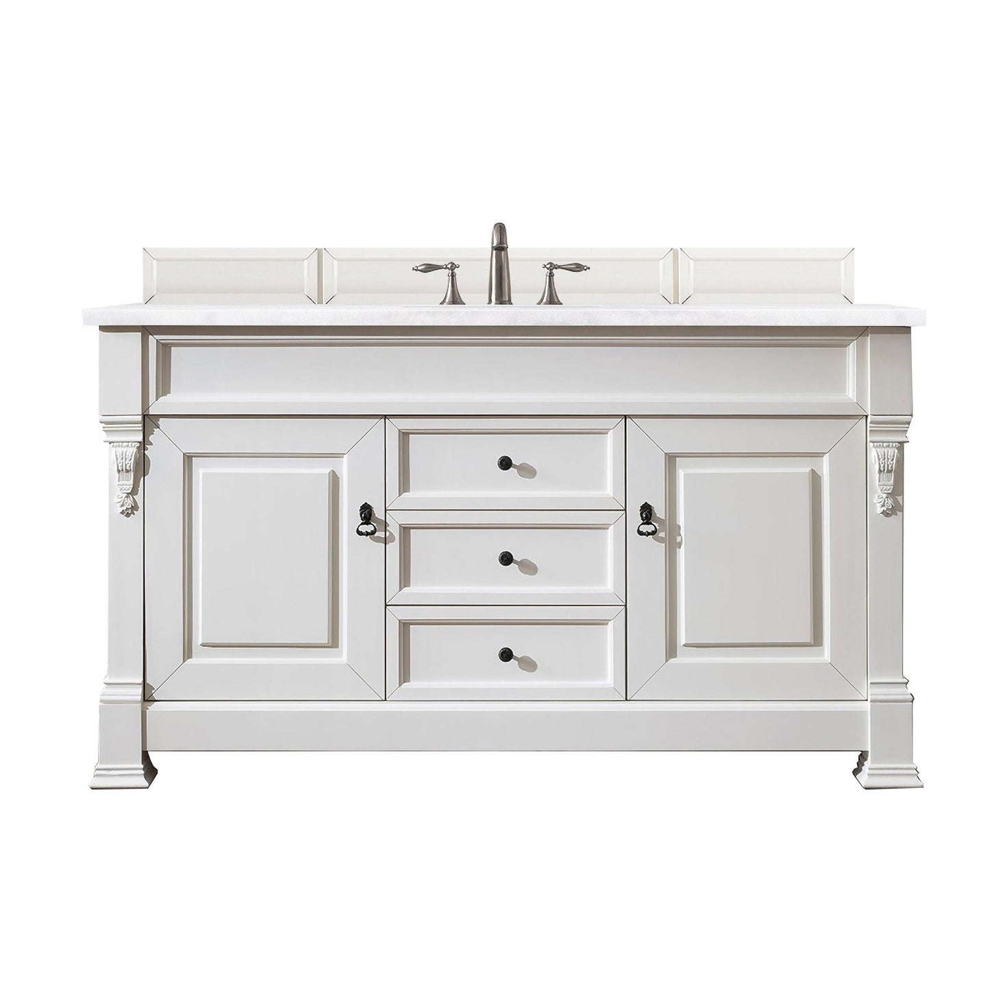 James Martin Vanities Brookfield 60" Bright White Single Vanity With 3cm Arctic Fall Solid Surface Top