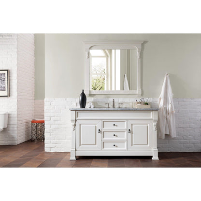 James Martin Vanities Brookfield 60" Bright White Single Vanity With 3cm Carrara Marble Top