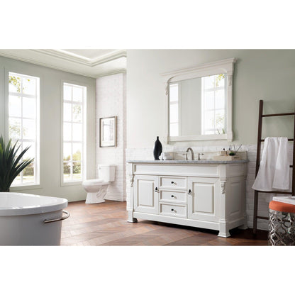 James Martin Vanities Brookfield 60" Bright White Single Vanity With 3cm Carrara Marble Top