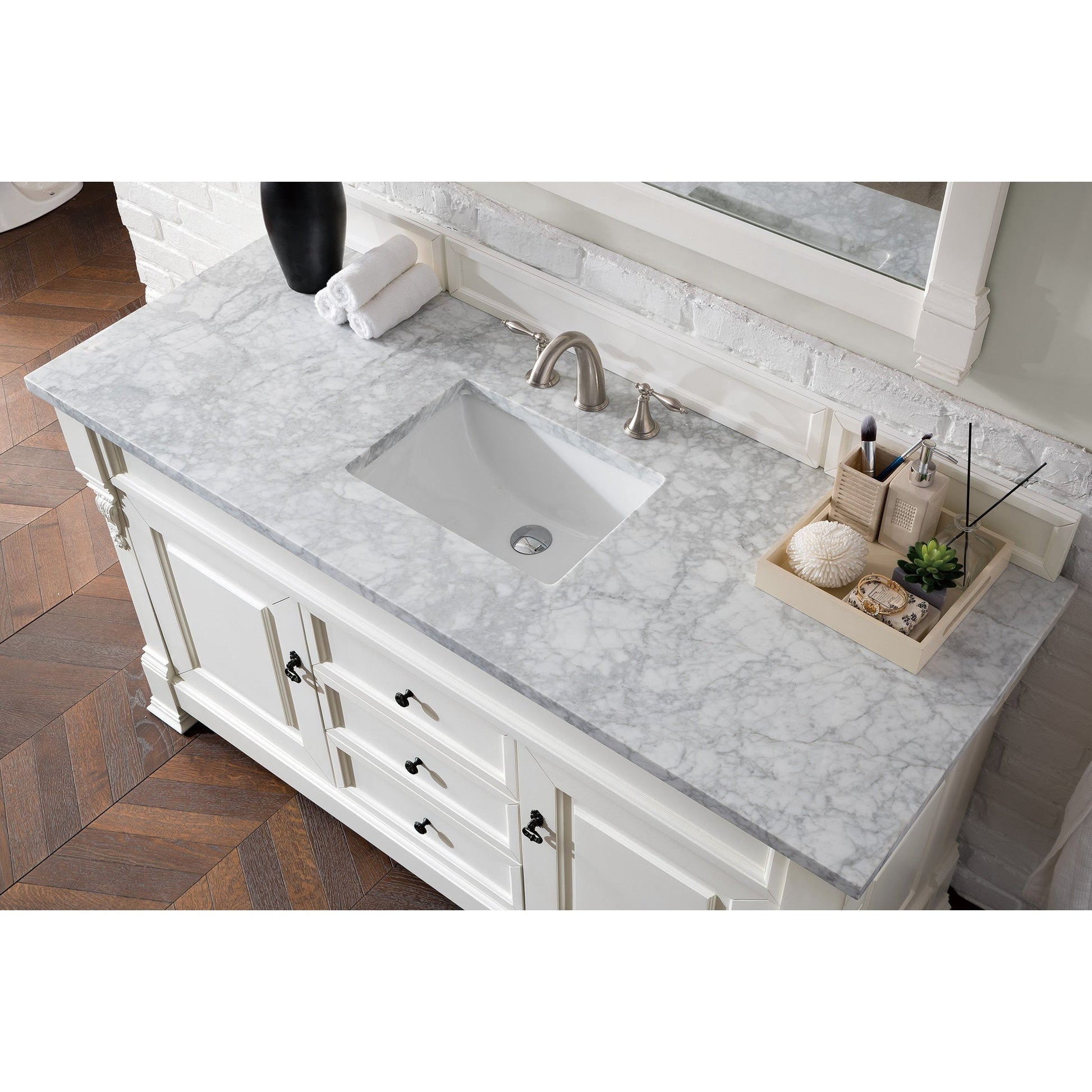 James Martin Vanities Brookfield 60" Bright White Single Vanity With 3cm Carrara Marble Top