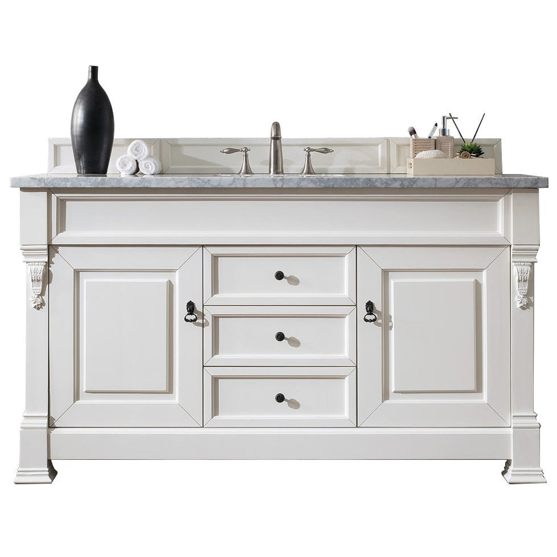 James Martin Vanities Brookfield 60" Bright White Single Vanity With 3cm Carrara Marble Top