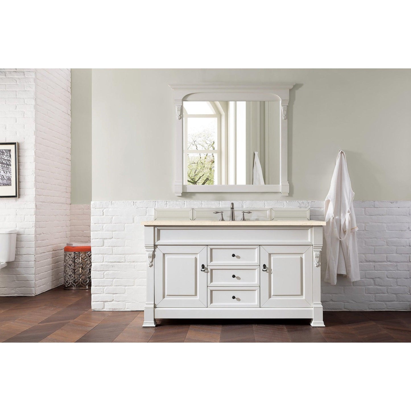 James Martin Vanities Brookfield 60" Bright White Single Vanity With 3cm Eternal Marfil Quartz Top