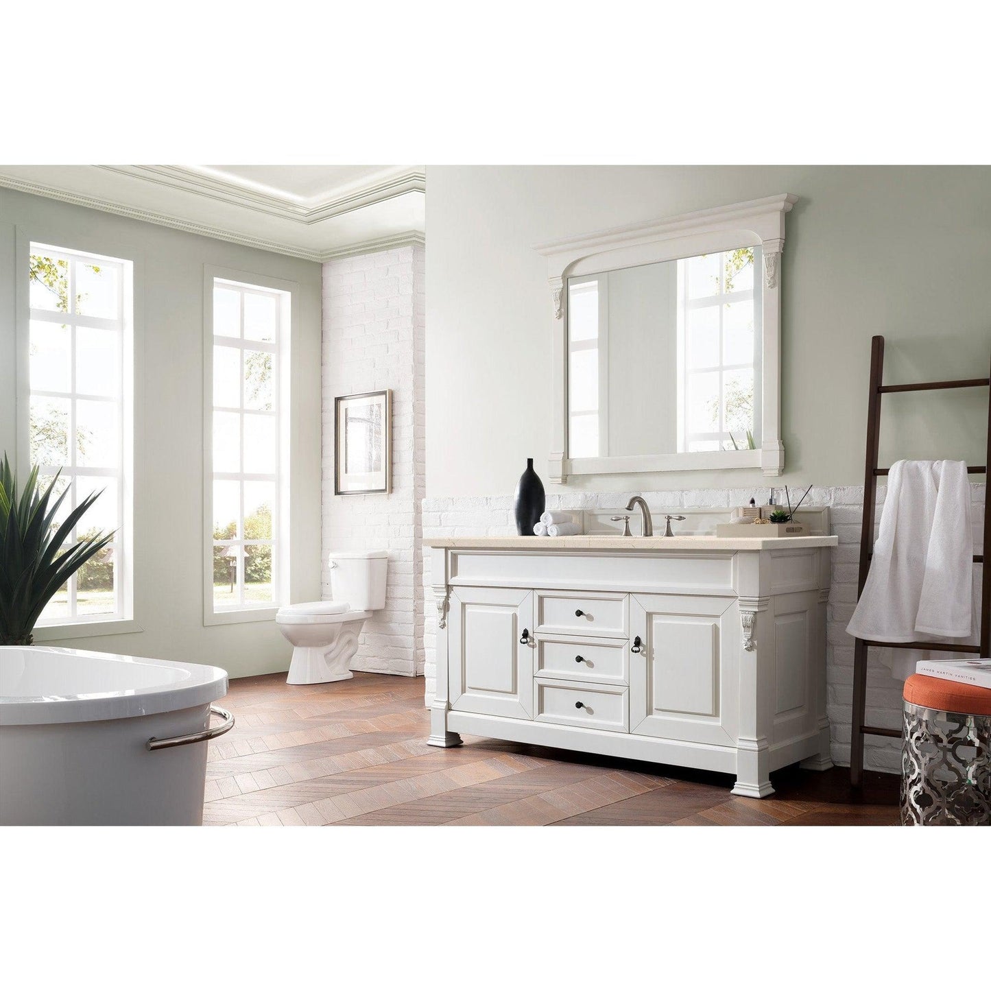 James Martin Vanities Brookfield 60" Bright White Single Vanity With 3cm Eternal Marfil Quartz Top