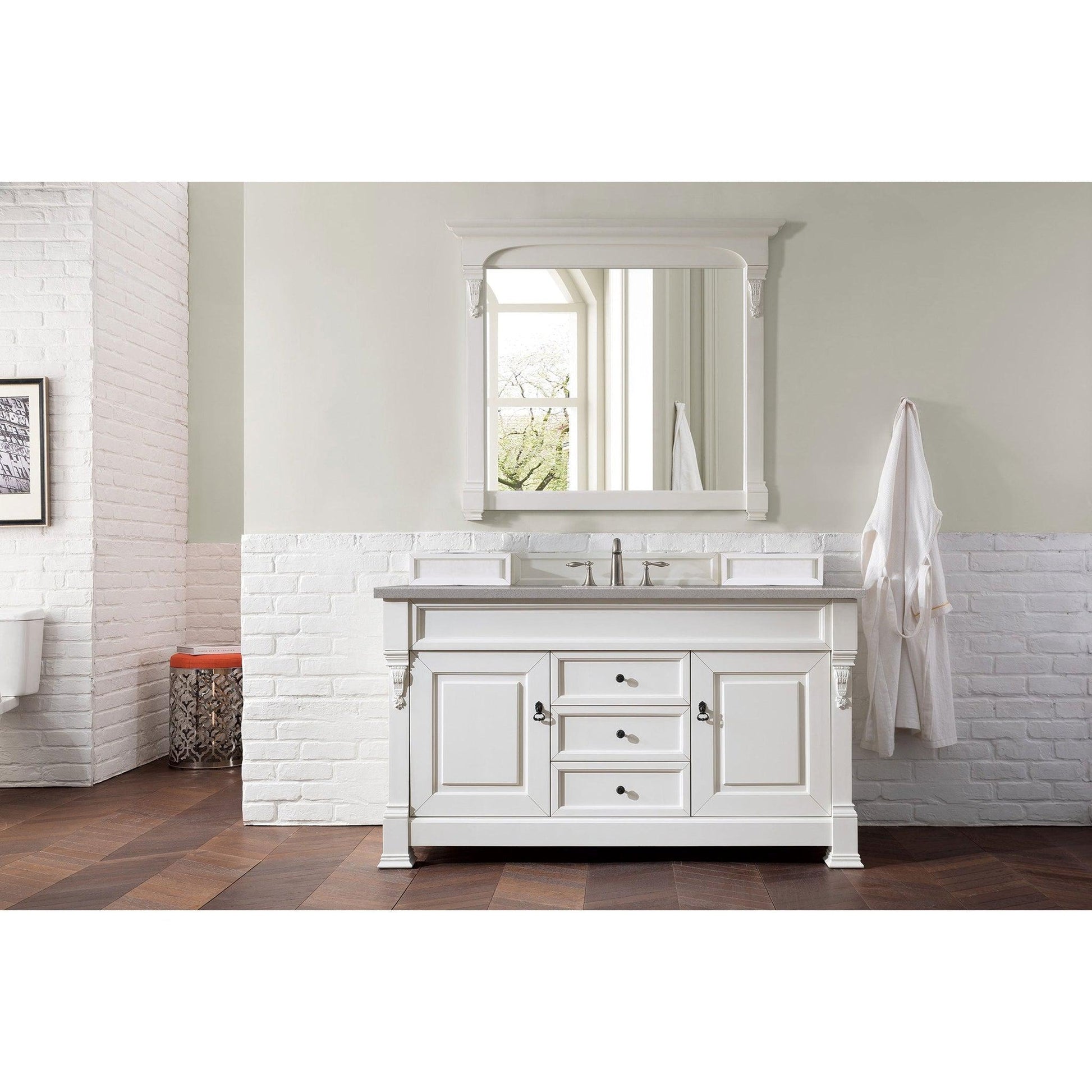 James Martin Vanities Brookfield 60" Bright White Single Vanity With 3cm Grey Expo Quartz Top