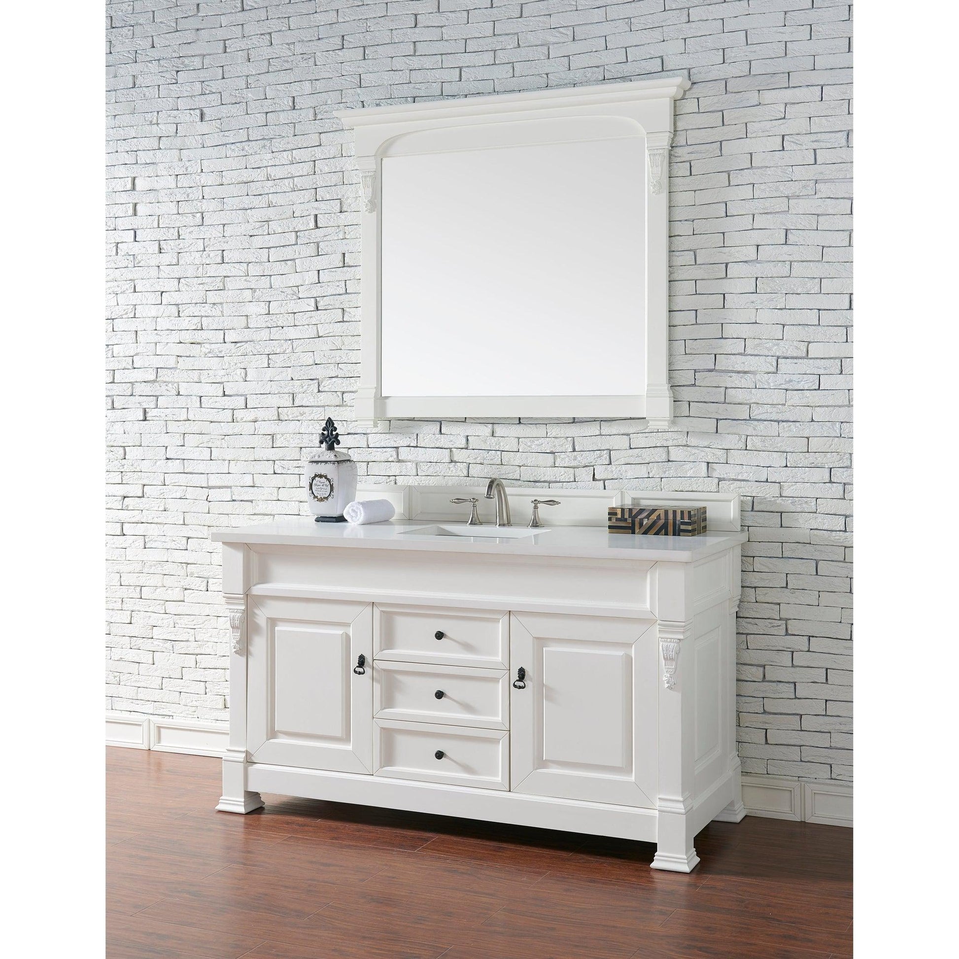 James Martin Vanities Brookfield 60" Bright White Single Vanity With 3cm White Zeus Quartz Top