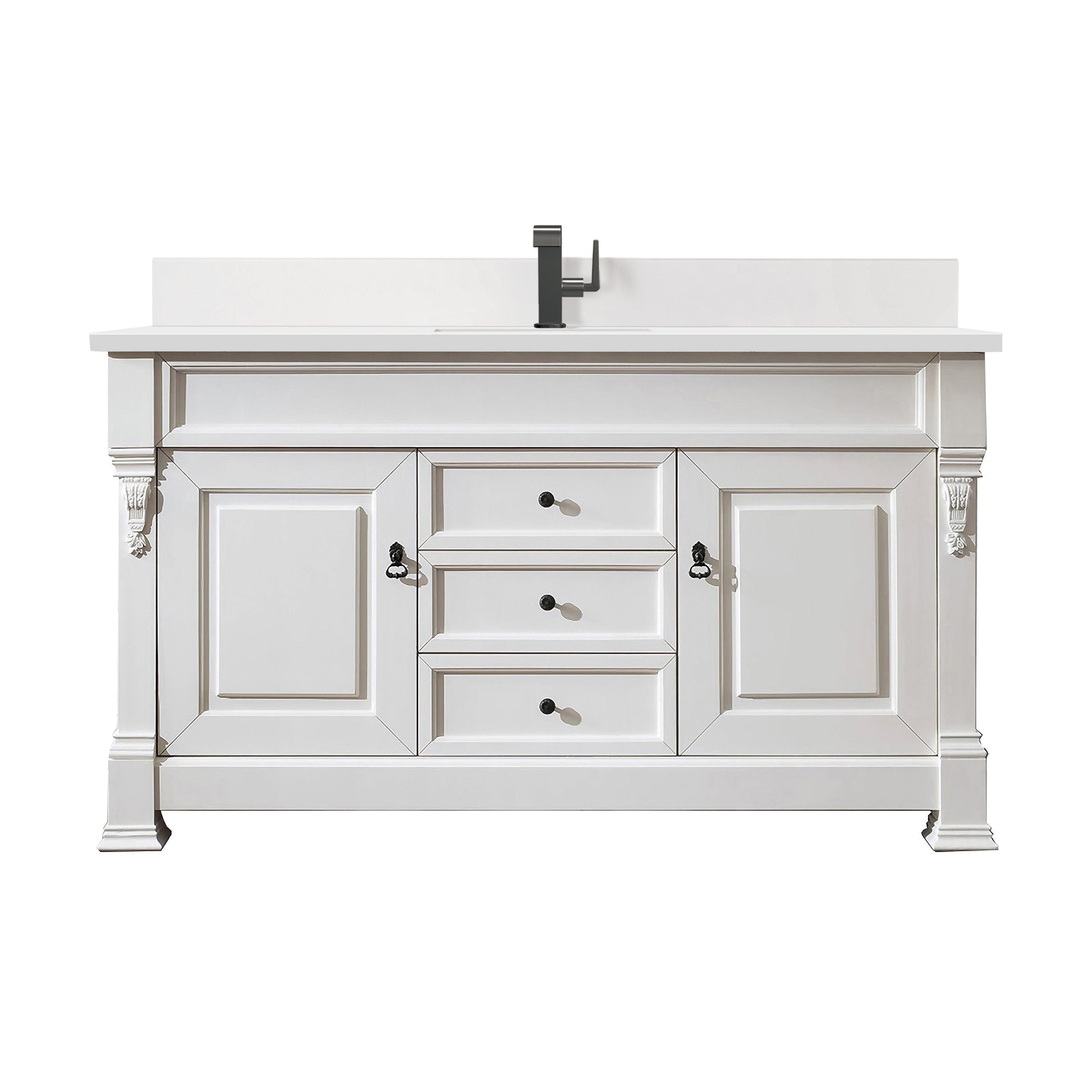 James Martin Vanities Brookfield 60" Bright White Single Vanity With Single Hole 3 cm White Zeus Quartz Top & Backsplash