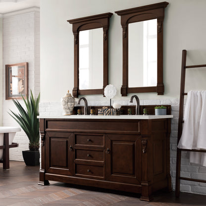 James Martin Vanities Brookfield 60" Burnished Mahogany Double Vanity With 3 cm Lime Delight Quartz Top