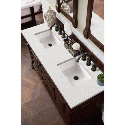 James Martin Vanities Brookfield 60" Burnished Mahogany Double Vanity With 3 cm Lime Delight Quartz Top