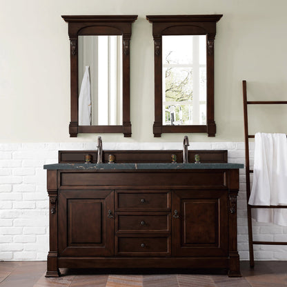 James Martin Vanities Brookfield 60" Burnished Mahogany Double Vanity With 3 cm Parisien Bleu Quartz Top