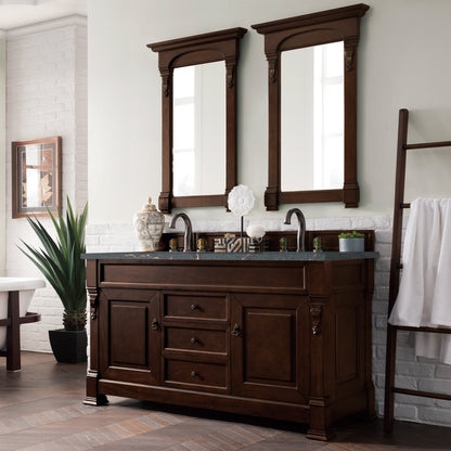 James Martin Vanities Brookfield 60" Burnished Mahogany Double Vanity With 3 cm Parisien Bleu Quartz Top