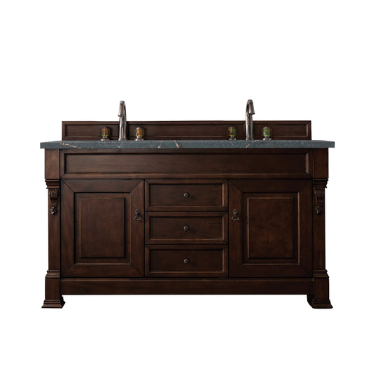 James Martin Vanities Brookfield 60" Burnished Mahogany Double Vanity With 3 cm Parisien Bleu Quartz Top