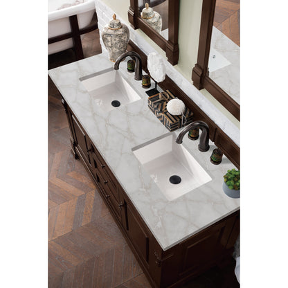 James Martin Vanities Brookfield 60" Burnished Mahogany Double Vanity With 3 cm Victorian Silver Quartz Top