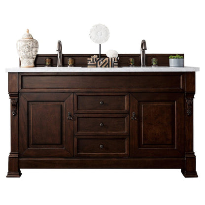 James Martin Vanities Brookfield 60" Burnished Mahogany Double Vanity With 3cm Arctic Fall Solid Surface Top