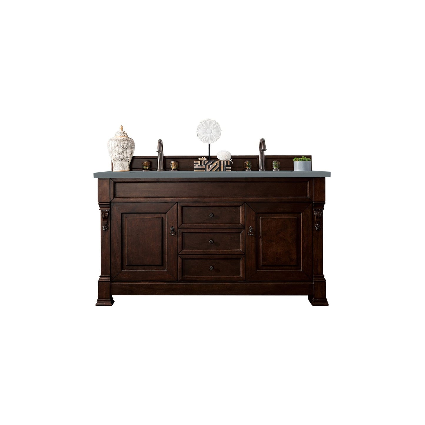 James Martin Vanities Brookfield 60" Burnished Mahogany Double Vanity With 3cm Cala Blue Quartz Top