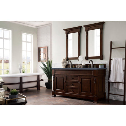 James Martin Vanities Brookfield 60" Burnished Mahogany Double Vanity With 3cm Charcoal Soapstone Quartz Top