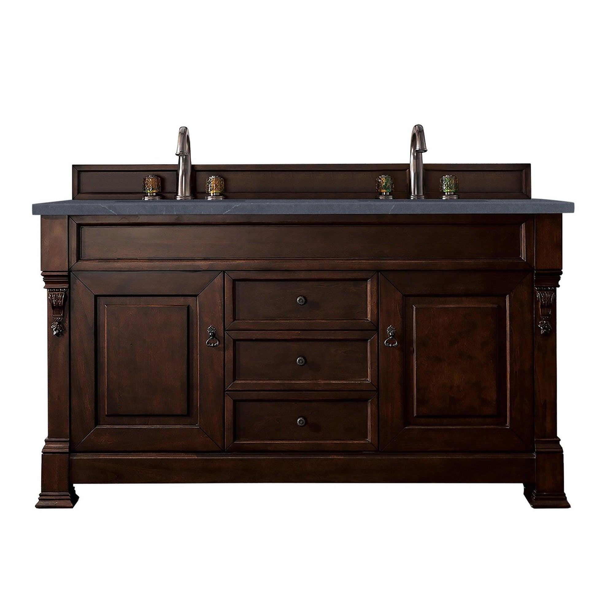 James Martin Vanities Brookfield 60" Burnished Mahogany Double Vanity With 3cm Charcoal Soapstone Quartz Top