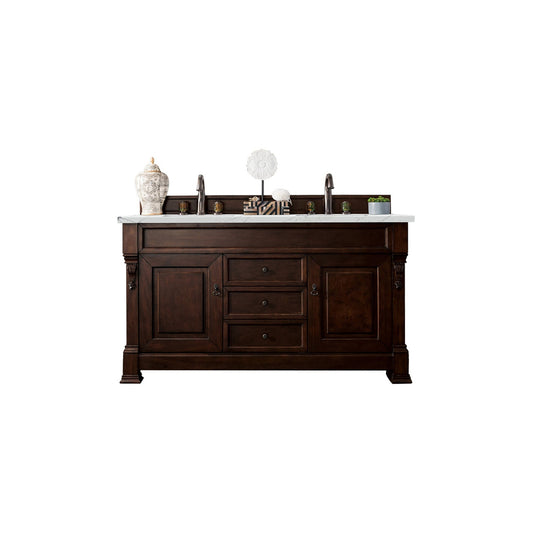 James Martin Vanities Brookfield 60" Burnished Mahogany Double Vanity With 3cm Ethereal Noctis Quartz Top