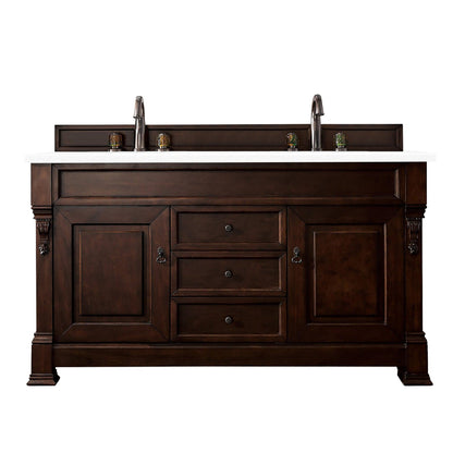 James Martin Vanities Brookfield 60" Burnished Mahogany Double Vanity With 3cm White Zeus Quartz Top