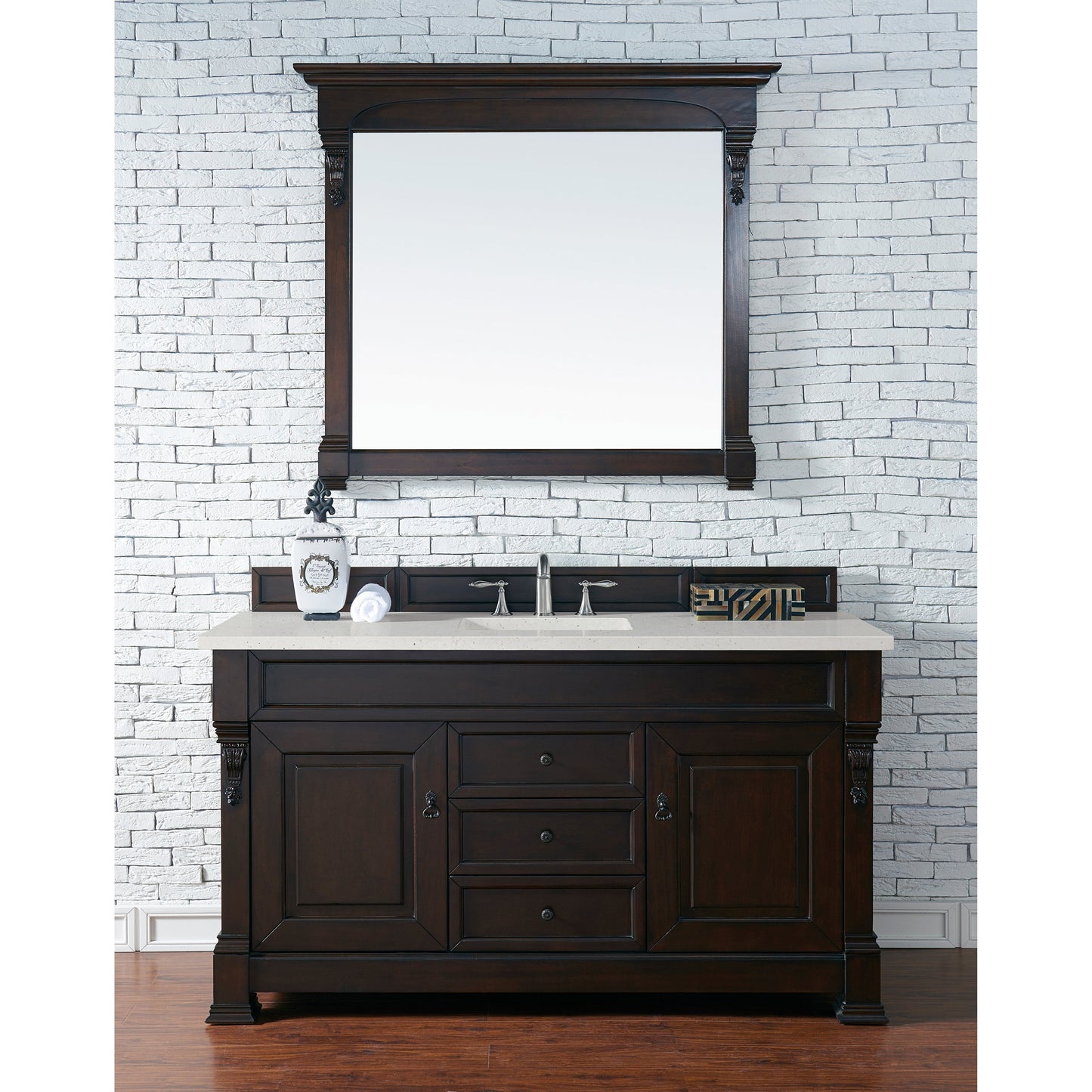 James Martin Vanities Brookfield 60" Burnished Mahogany Single Vanity With 3 cm Lime Delight Quartz Top