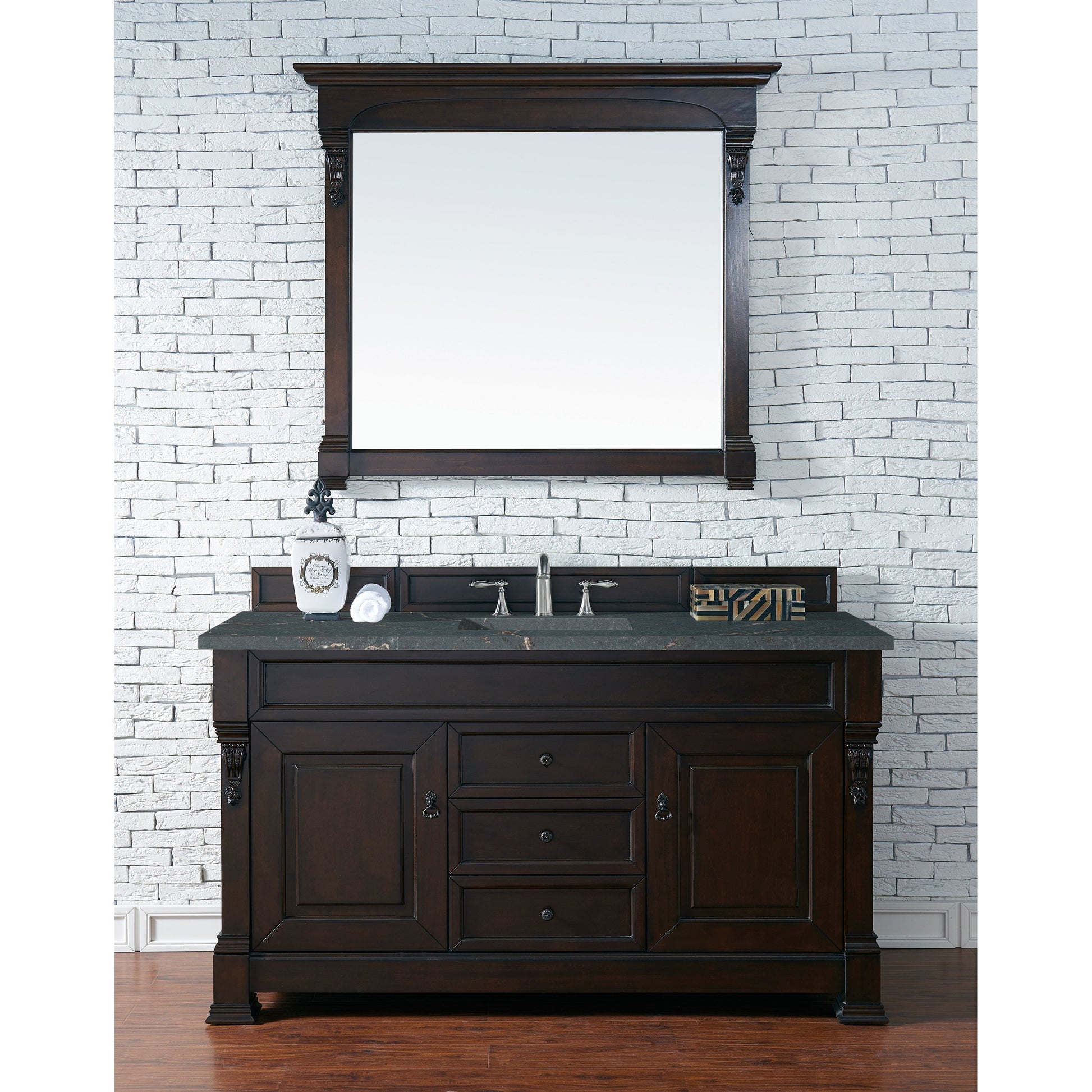 James Martin Vanities Brookfield 60" Burnished Mahogany Single Vanity With 3 cm Parisien Bleu Quartz Top