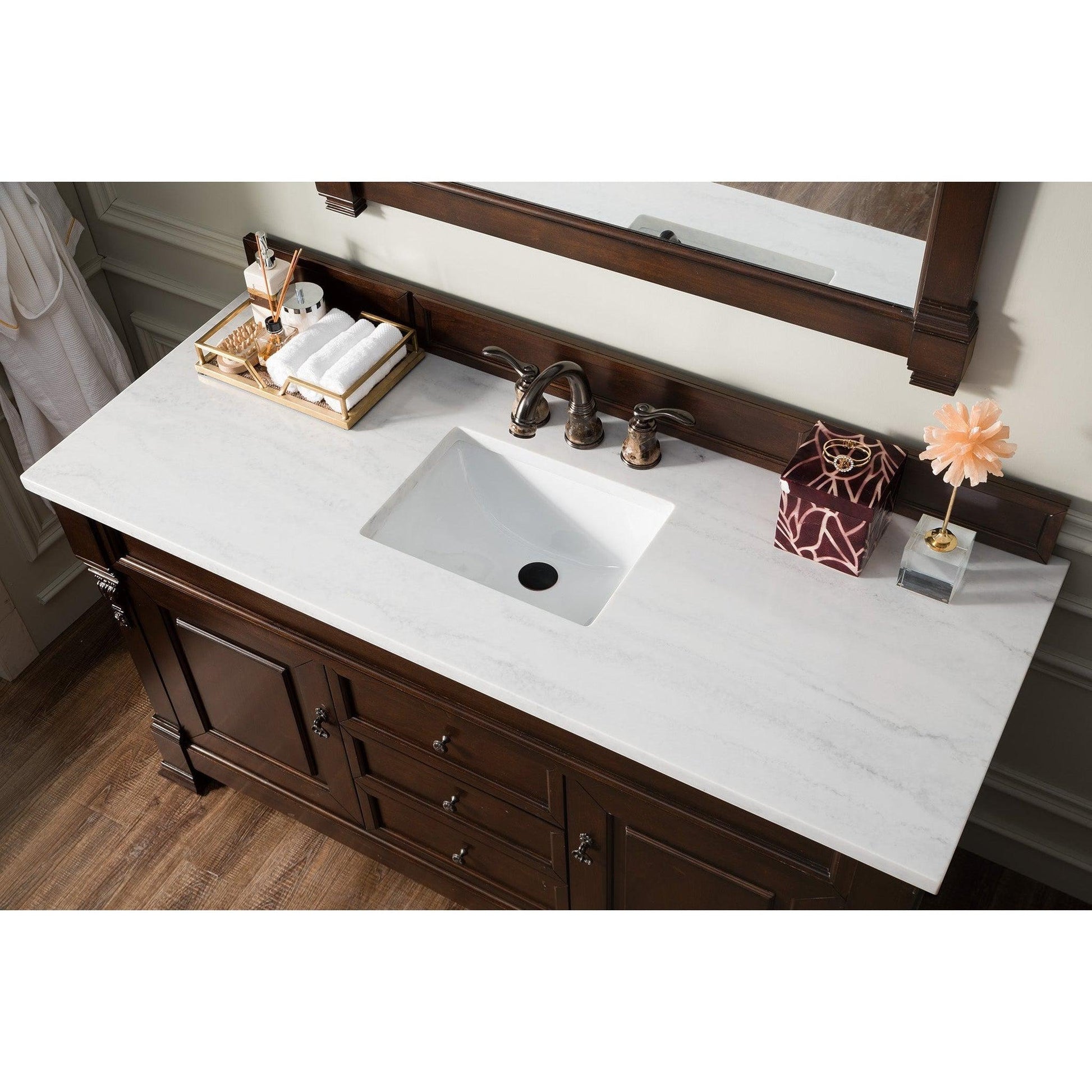 James Martin Vanities Brookfield 60" Burnished Mahogany Single Vanity With 3cm Arctic Fall Solid Surface Top