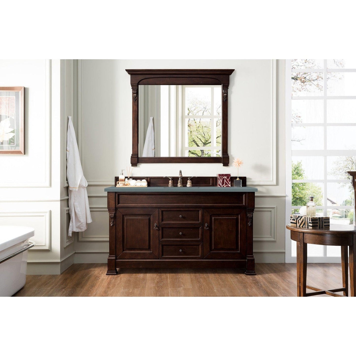 James Martin Vanities Brookfield 60" Burnished Mahogany Single Vanity With 3cm Cala Blue Quartz Top