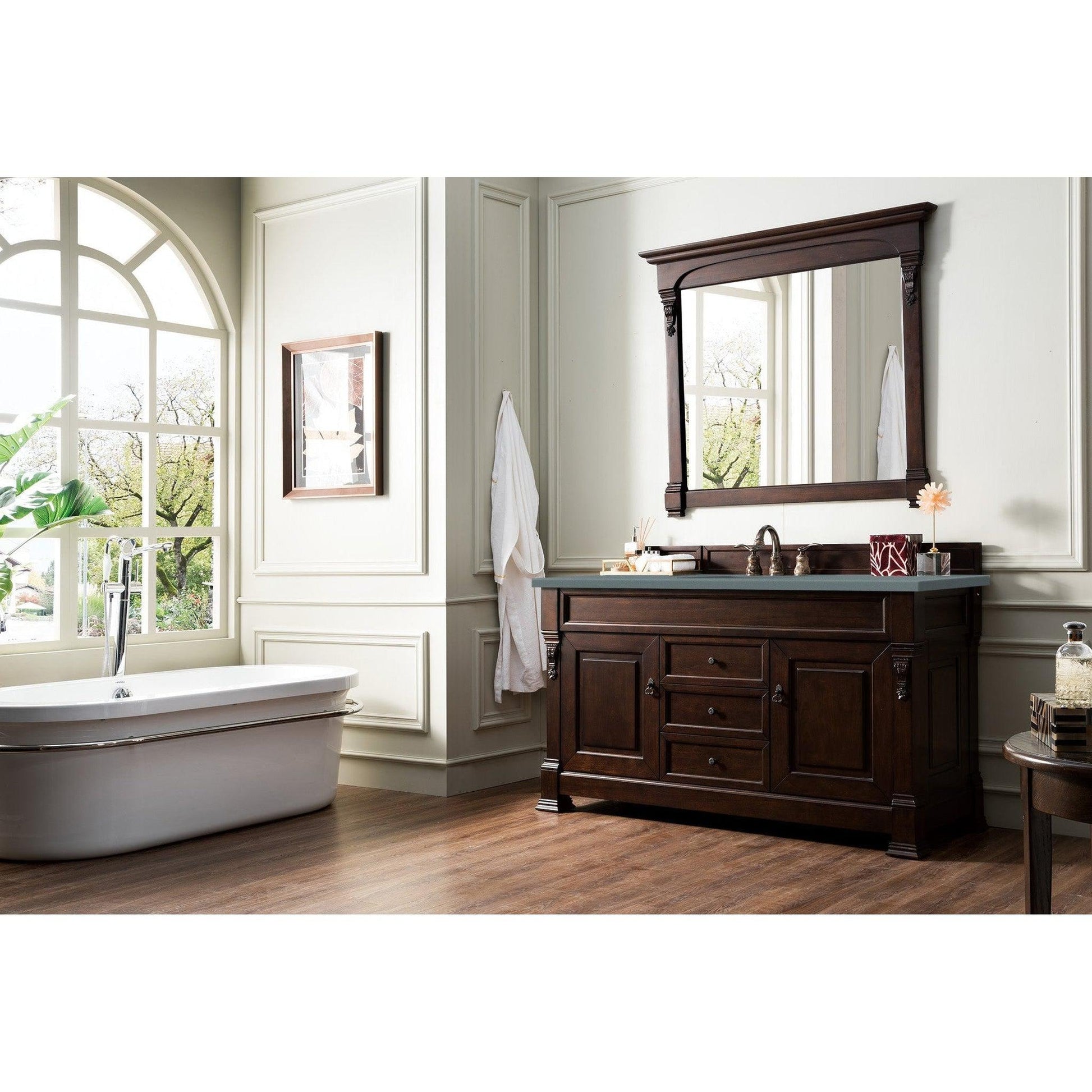 James Martin Vanities Brookfield 60" Burnished Mahogany Single Vanity With 3cm Cala Blue Quartz Top