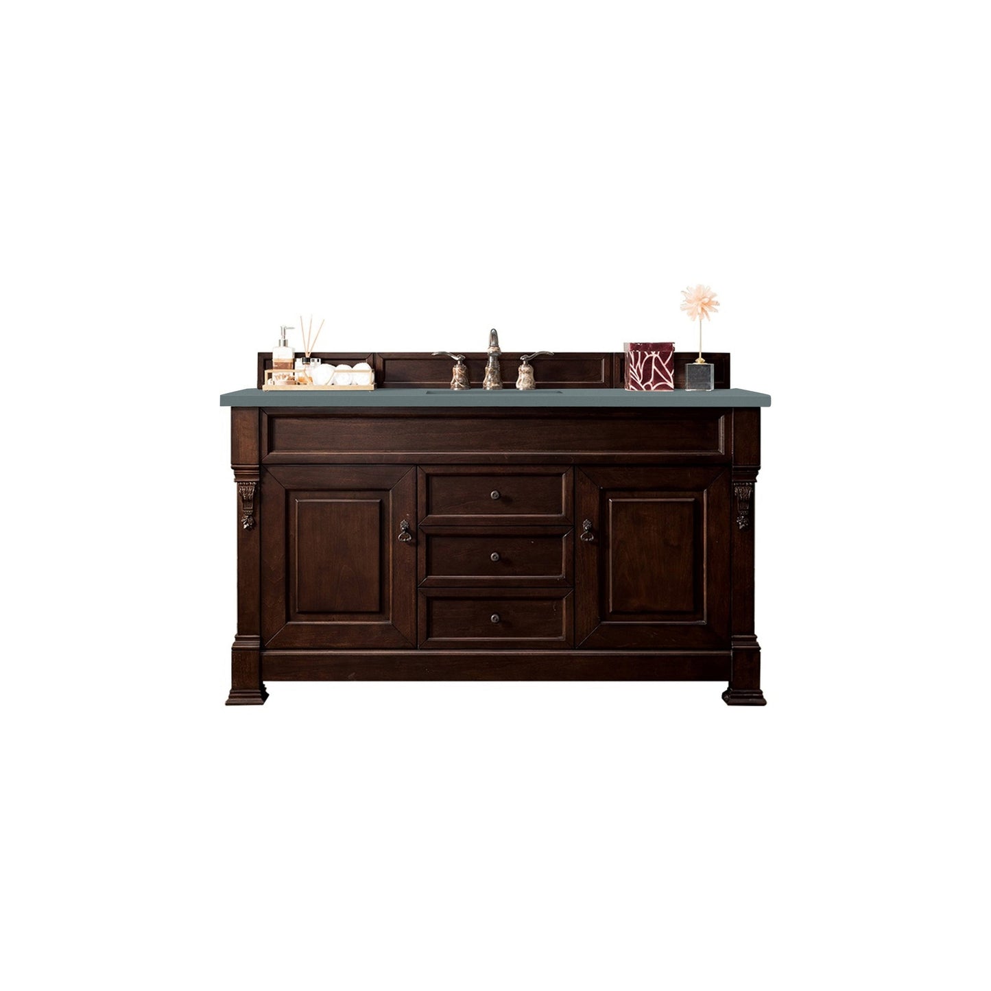 James Martin Vanities Brookfield 60" Burnished Mahogany Single Vanity With 3cm Cala Blue Quartz Top