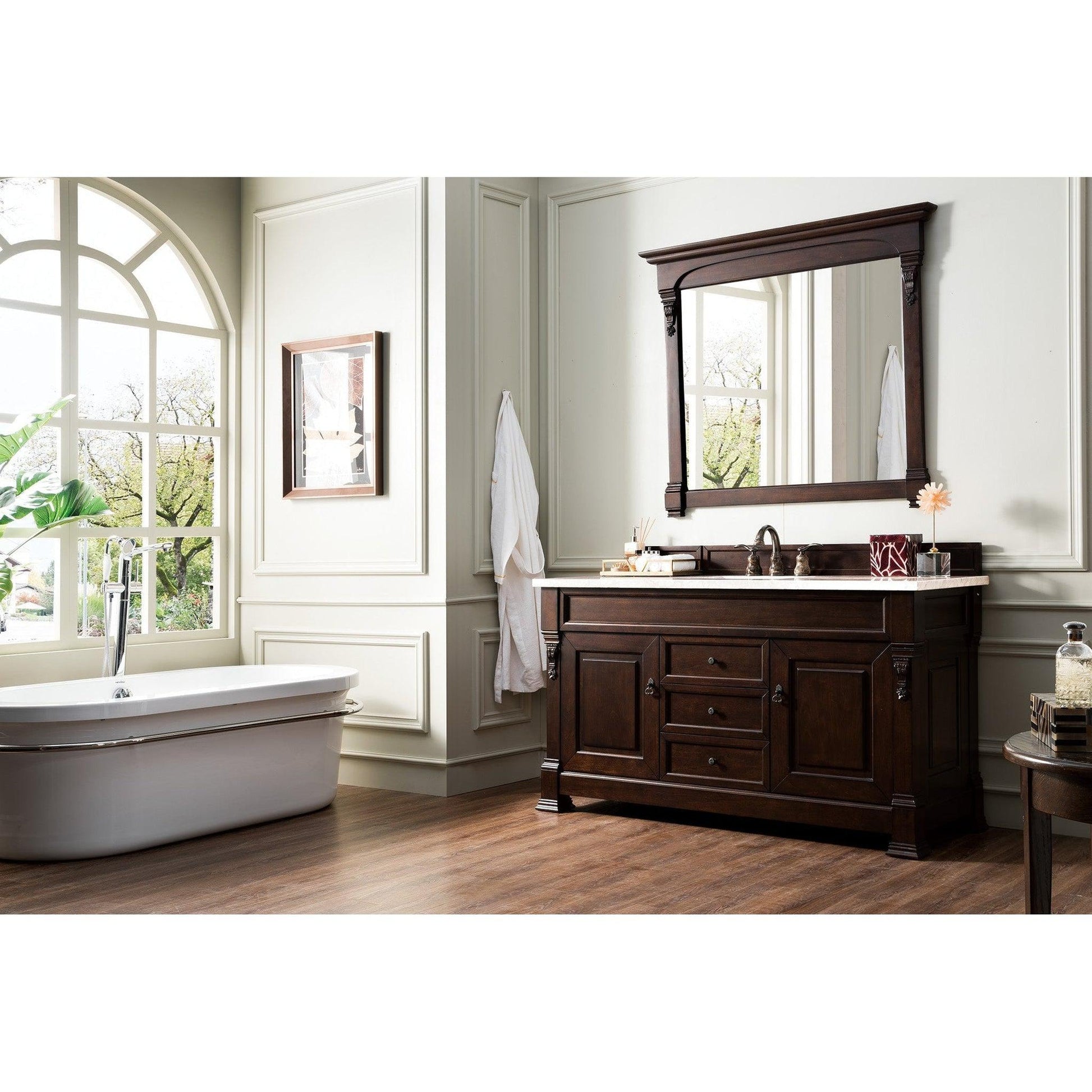 James Martin Vanities Brookfield 60" Burnished Mahogany Single Vanity With 3cm Carrara Marble Top