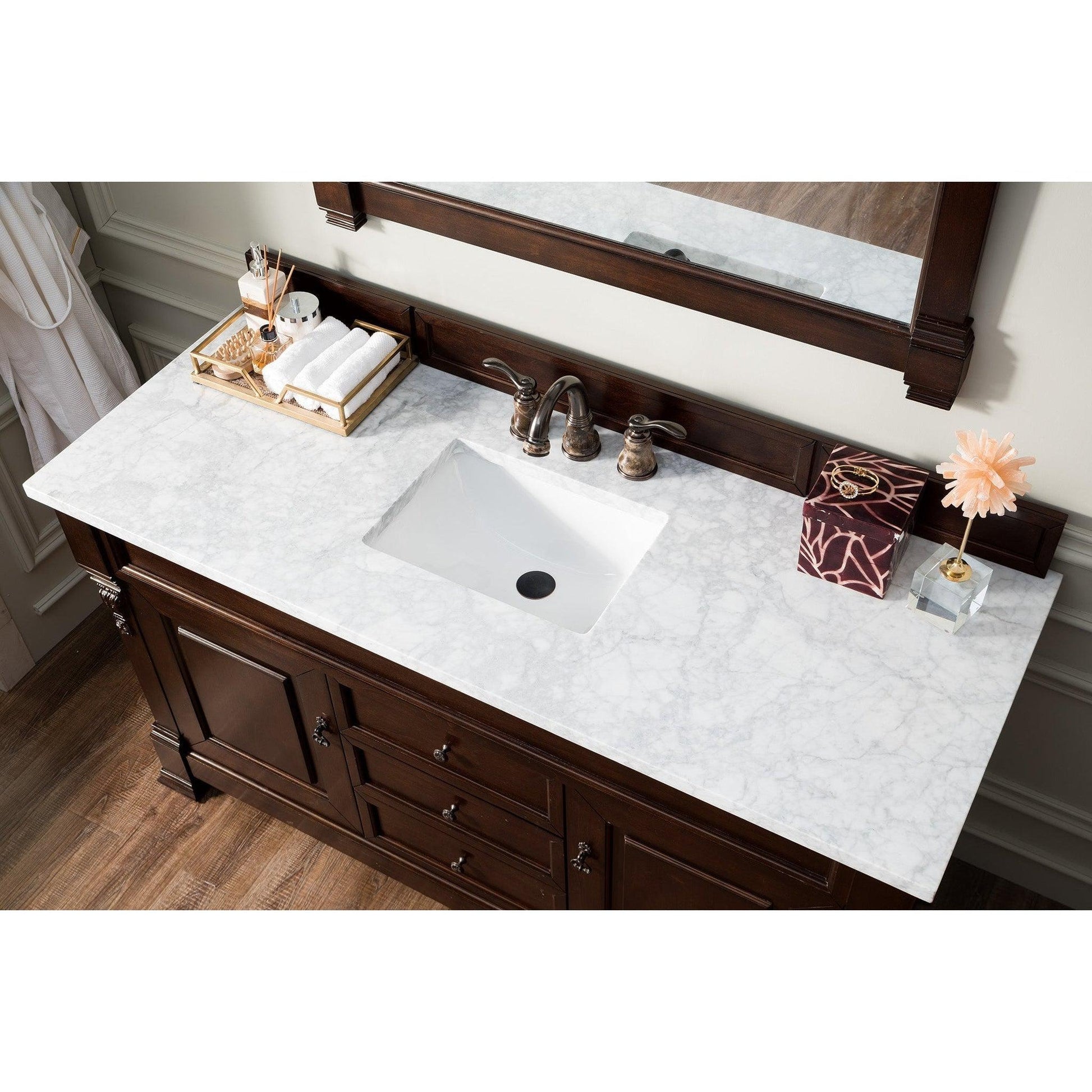 James Martin Vanities Brookfield 60" Burnished Mahogany Single Vanity With 3cm Carrara Marble Top