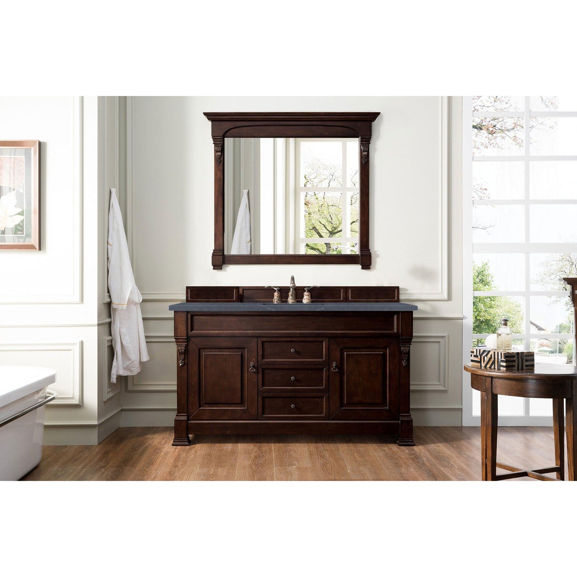 James Martin Vanities Brookfield 60" Burnished Mahogany Single Vanity With 3cm Charcoal Soapstone Quartz Top